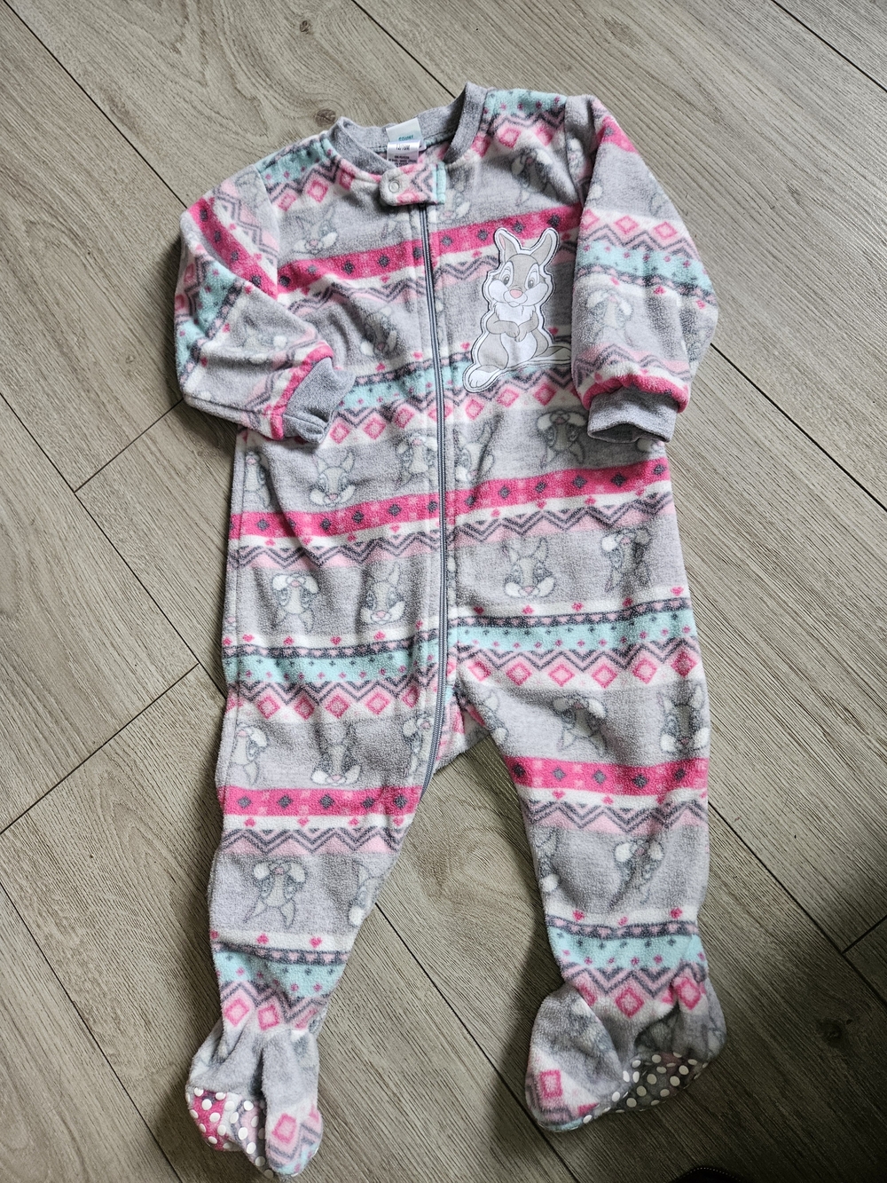 Disney Girls Pink Gray Fleece One-Piece Footie